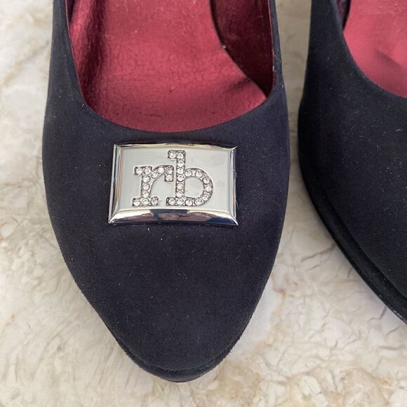 Roccobarocco Black Suede Leather Party Pumps 3” Heels - Picture 6 of 14